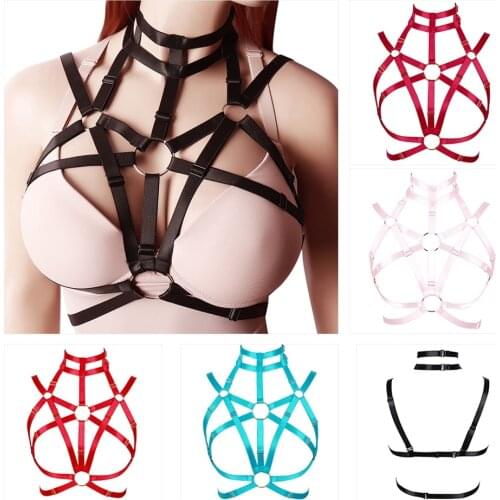 Gothic Clothes Harness Fashion Hollow Bra Collar Crop Tops Punk Accessories Cupless Elastic Bandage Body Bondage Garters Belt