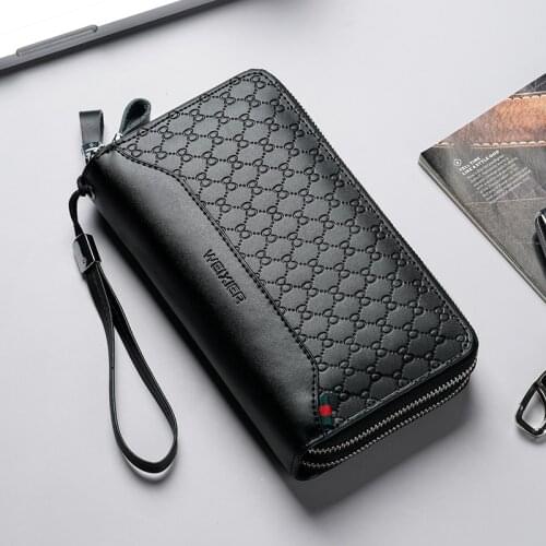 Casual Men Clutch Bag Genuine Leather Wallet Cowhide Phone Coin Purses Credit Card Holder Blue Business Money Bags Handbag New