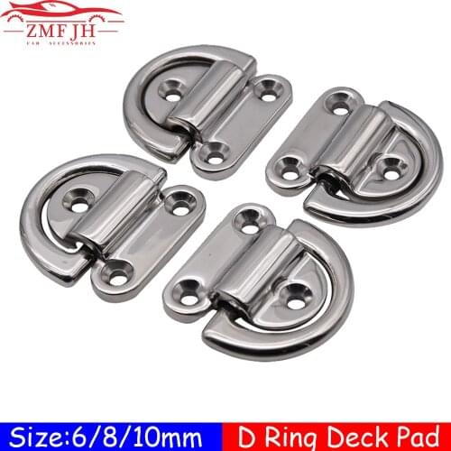 4PCS 316 Stainless Steel D ring Deck Folding Pad Eye Lashing Tie Down Cleat for Yacht Motorboat Truck Mirror Polish Marine Grade