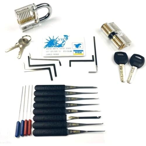 Locksmith Tool Lockpick Set Broken Key Extractor with Transparent Locks For Pro Locksmith Training and Practicing Skill