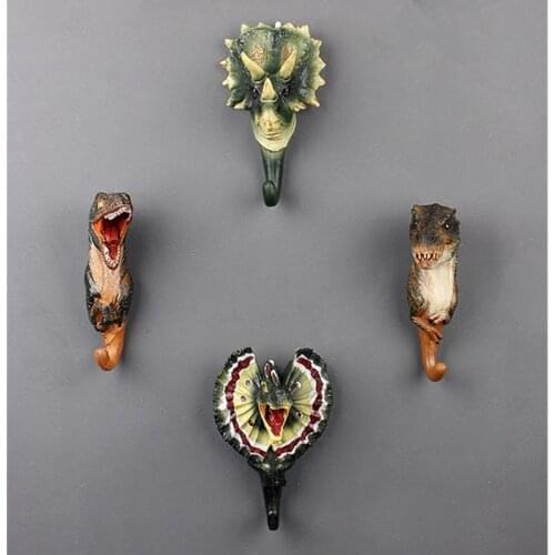 JURASSIC WORLD HOOK STATUE TRICERATOPS WALL HANGING HOOK FIGURINE DINOSAUR ART SCULPTURE RESIN HOME DECORATION 4PCS/SET R184