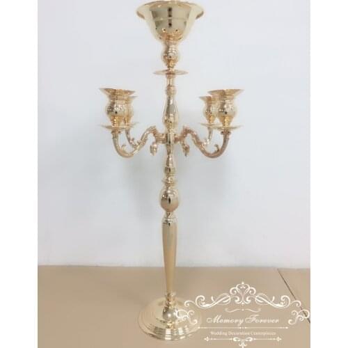 Wedding Metal Tall Candelabra with Flower Bowl for Table Decoration Gold Candlestick Marriage Decor