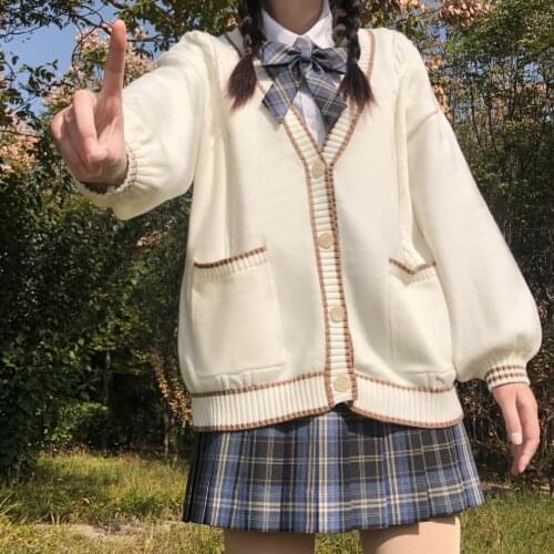 JK Uniform Cardigan Sweater Spring Autumn V-neck Cotton Knitted Sweater Japan School College Style 4 Color Student Girls Cosplay