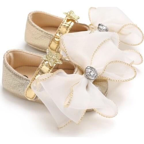 2021 Lovely Baby Girl Princess Dress Shoes Shiny Non-Slip Soft Sole Mary Jane Flats with Big Bow/Flower 0-12M
