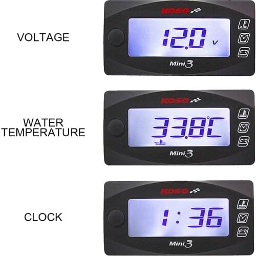 Motorcycle KOSO LED Display MINI 3 IN 1 Meter (Water Temp+Time+Volt) Motorcycle Voltmeter for Scooter Bike Accessories