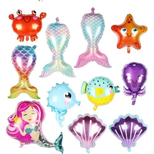 Mermaid Party Balloons Mermaid Tail Balloon Sea Animal Fish Octopus Air Ball Globos Baby Boy Girl Kids Favors Sea Party Supplies
