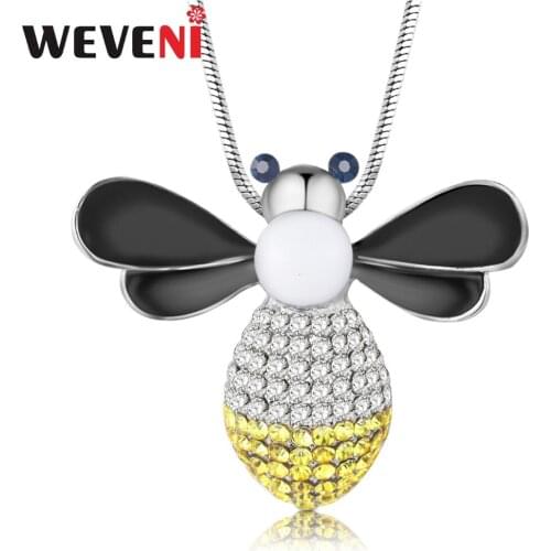 WEVENI Opal Rhinestone Lovely Bee Insect Necklace Crystal Alloy Pendant Chain Choker Animal Jewelry For Women Girls Accessory
