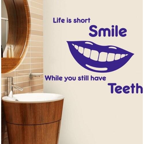Life Is Short Smile Quote Teeth Wall Decal Bathroom Dentist Dental Clinic Tooth Wall Sticker Vinyl Art Mural