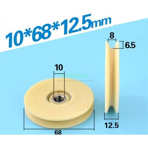 10*68*12.5mm V grooved over line wheel, elevator steel wire deep wheel, 7cm diameter, nylon wear resistant, 6001 bearing