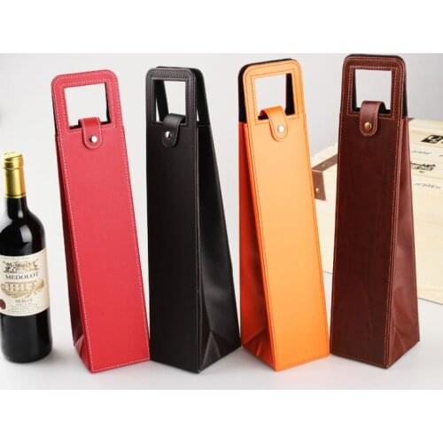100pcs Luxury Portable PU Leather Wine Bags Red Wine Bottle Packaging Case Gift Storage Boxes With Handle Bar Accessories SN219