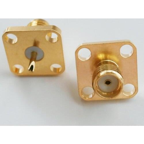 10X Pcs High-quality RF Connector Socket SMA Female Center Solder 4 Hole Flange Chassis Panel Mount Brass Coaxial RF Adapters