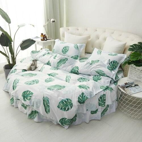 2.0M Round Bed 4 PCS 100% Cotton Princess set Envelope Pillowcase & Duvet Cover Fitted Sheet and Bed Skirt Sets 200cm 220cm