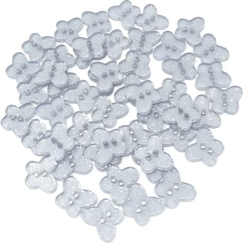 400pcs 13x11mm Silver+White Glitter Butterfly Buttons Resin Sparkly Wedding Embellishments Scrapbooking Wedding Cardmaking