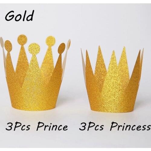 6pcs Shimmer Kids Adult Birthday Party Hat Crown Tiara Prince Princess