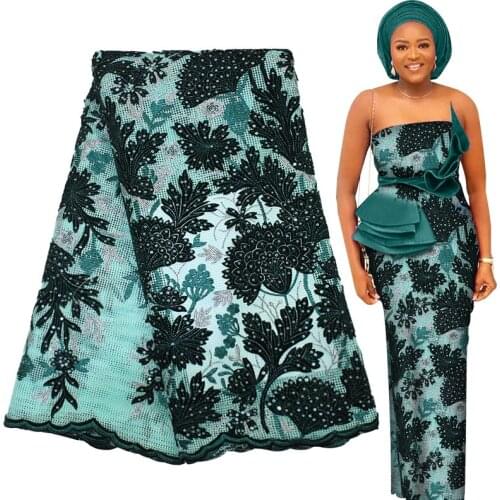 Bestway African Lace Fabric 5 Yards 2021 High Quality Velvet Sequin Embroidery Net Lace Material Nigerian Asoebi Sew Fabric