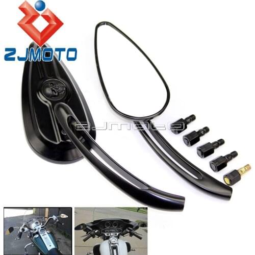 Aluminum Motorcycle Adjustable Rearview Mirror Skull Side Mirrors For Harley Dyna Softail Cruiser Custom Scooters 8mm 10mm Bolt