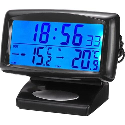 Car LCD Digital Clock Thermometer 12V Digital Time Electronic Clock Blue Backlight Dashboard Clock Digital Car Thermometer