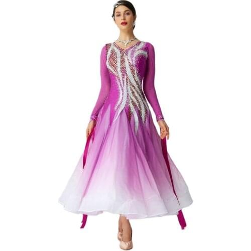 B-2026 High-end New Standard Ballroom Dance Dress Women Girls Modern Competition Costume Lycra Waltz Stage Long Sleeve For Sale