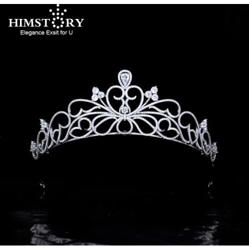 Himstory Elegant Brides Heart Tiara Crown Zircon Crystal Hairbands Wedding Hair Accessories Evening Hair Jewelry Top Quality