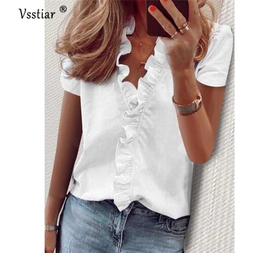 2021 Summer Plus Size Women Blouse Fashion Ruffles V Neck Sexy Blouses Shirt Casual Short Sleeve Sheath Female Tops Oversized