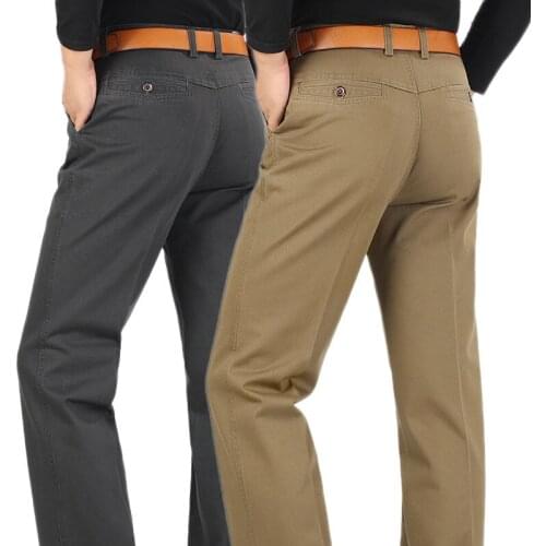 Mens Casual Pants Man Cotton Dress Pants Loose Straight High Waist Men Suit Pants Male Trousers Solid Color Khaki Black Grey