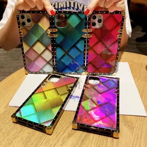 For iPhone 8 Case Luxury Blu-ray Geometric Lattice Phone Case For iphone 12 Mini 11 Pro XS MAX XR X 6 7 Plus Soft Square Cover