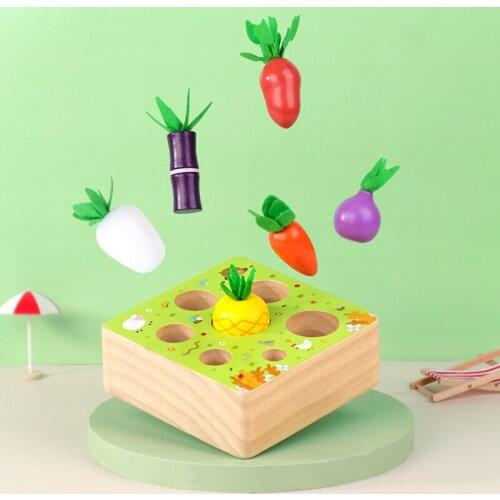Montessori childrens wooden building blocks pull carrot size matching cognitive educational toy set childrens gift