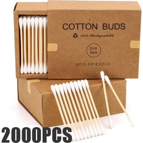 Eco Friendly 1000/2000Pcs Double Head Bamboo Cotton Buds Adults Beauty Makeup Cotton Swab Wood Sticks Nose Ears Cleaning Tool