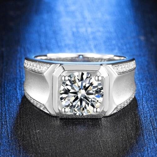 Trendy 100% 925 Sterling Silver Real 2 Carats D Color Moissanite Square Wedding Rings For Men High-end Shiny Fine Jewelry Gift