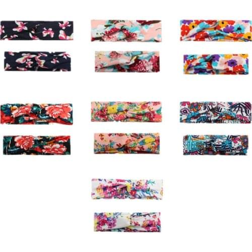 2PCS Mother & Baby Hairband Children Girls Cross-print Floral Hairband Parent-child Hair Accessories Cute Family Headdress 2021