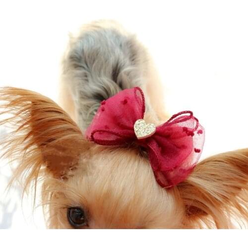 Pet Korean Chiffon Love Bow Hairpin one word frog clip Hairpin Grooming Dogs Hair Clip