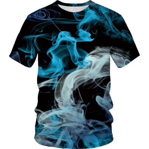2021 summer fashion new smoke and letter 3D printing mens short-sleeved trend street and alley casual T-shirt apparel