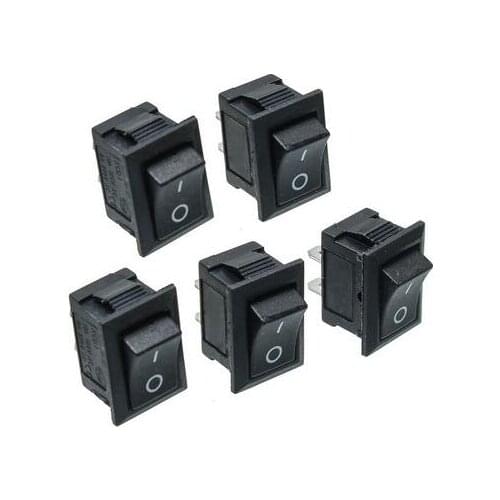 5PCS Black Push Button Mini Switch 6A-10A 250V KCD1-101 2Pin Snap-in On/Off Rocker Switch 21*15MM Integrated Circuits