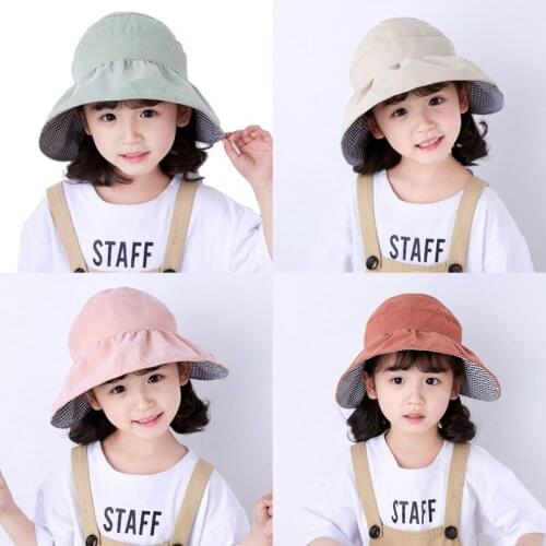 Fashion Cute Baby Girls Sun Hat Wide Brim Kids Bucket Caps Summer Beach Travel Outdoor Foldable Double-sided Hat
