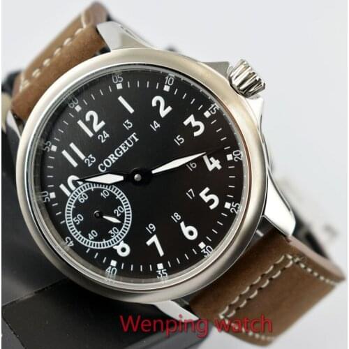 Corgeut 44mm Fashion Leather Mechanical Watch 17 Jewels Asia 6497 Hand Winding Mechanical Watches luminous Men wristwatches