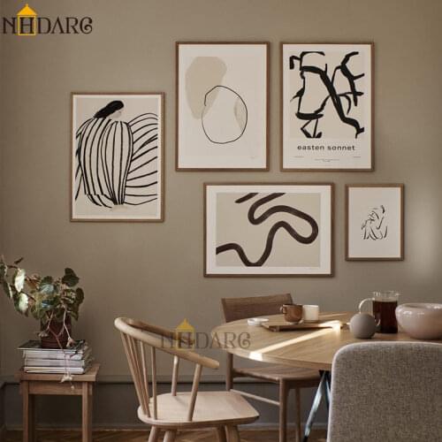 NHDARC Wall Poster Pictures Art Canvas Print Painting Nordic Black White Modern Line Abstract for Living Room Home Decor