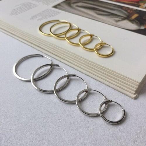 1pair Authentic 925 Sterling silver Golds Square Round Endless Circle Geometric Hoop Huggie Earrings FINE jEWELRY TLE584