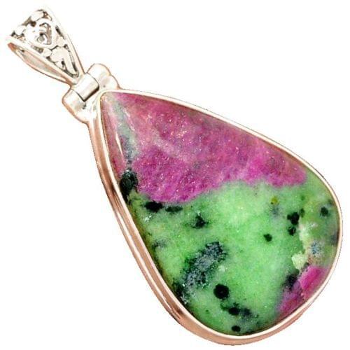 Genuine Ruby Zoisite Stone Pendant 100% 925 Sterling Silver 48mm AP1010