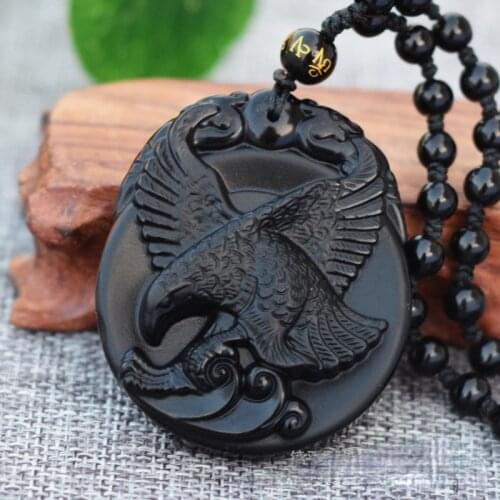 Natural obsidian flying eagle pendant Amulet crystal DIY gift for necklace women men