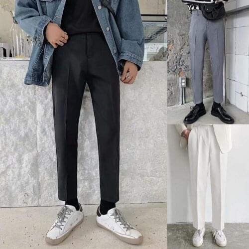 Casual Fashion High Waist Straight Trousers Men Suit Trousers Solid Color Mid Rise Pockets Straight Dress Pants Slacks for Work