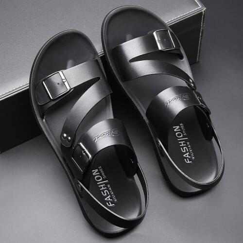 New Designer Fashion Men Casual Shoes Slip-On Genuine Cow Leather Soft Non-slip Beach Summer Sandals Slippers Flats Flip Flop