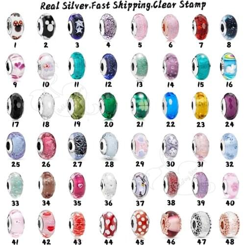 Murano Glass Charms 925 Sterling Silver Beads Fits Pdoras Bracelets Bangles Women Jewelry DIY Making