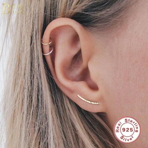 BOAKO Minimalist 925 Sterling Silver Earrings Ear Crawlers Wedding Fine Jewelry Trendy Geometric Stud Earrings For Women Gifts