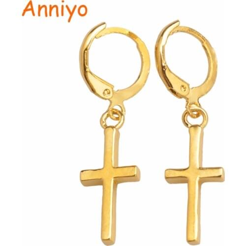 Anniyo Gold Color Cross Earrings for Women/Girls,Trendy Christian / Catholic Religion Jewelry Gifts Wholesale Prices #007616