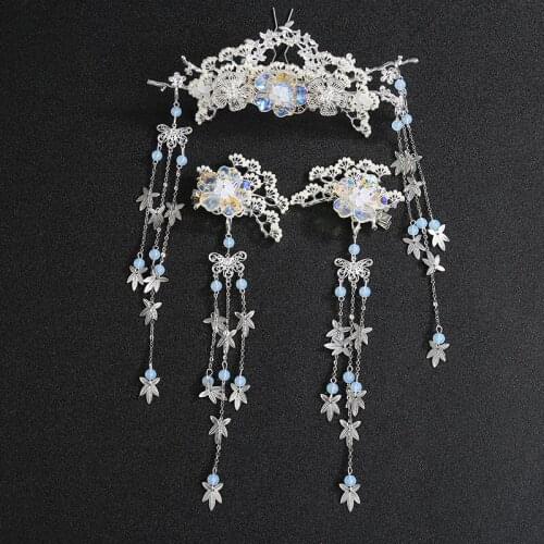 Hand antiquity step shake Bob costume hairpin Classical Chinese clothing accessories headdress hair clip of hairpin crown Set