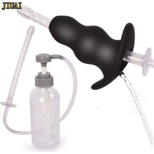 Silicone Peep Anus Hollow Butt Plug,Anal Douche Cleaner Enema Anal Vagina Wish Cleaning Kit, Enema Bottle Pump Adult Sex Toys