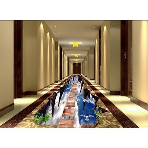 Modern Custom 3D Floor Mural Sky Wooden Bridge Floor Painting PVC Wall Paper Self-adhesive Floor Mural 3D Wallpaper