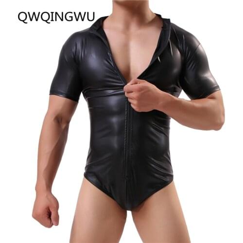 Men Faux Leather Shapers Comfortable Man Sexy Fitness Bodybuilding Sheer Bodysuit Gay Slim Zipper Shaper Underwear Shapewear
