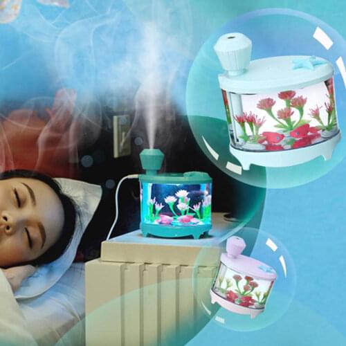 Creative Fish Tank Humidifier USB Ultrasonic Air Humidifier Night Light Aroma Oil Diffuser for home 460ML Household