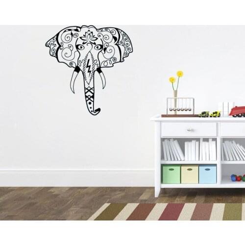 Head Elephant Vinyl Wall Stickers Indian Pattern Wall Decal For Living Room Ganesha Hindu God Art Mural adesivo de parede ZA468